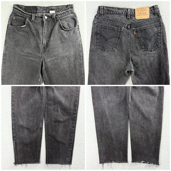 Vintage Levis 921 Jeans Womens 10 Black Grey Orange Tab Raw Hem Denim USA Made - Picture 9 of 11
